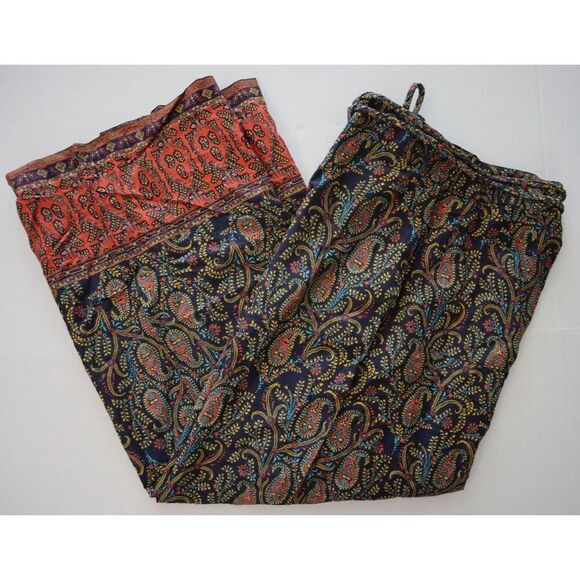 Sundance Women's Sz Medium Navy Floral/Paisley Print Cotton Wide Leg Pants - Picture 10 of 12